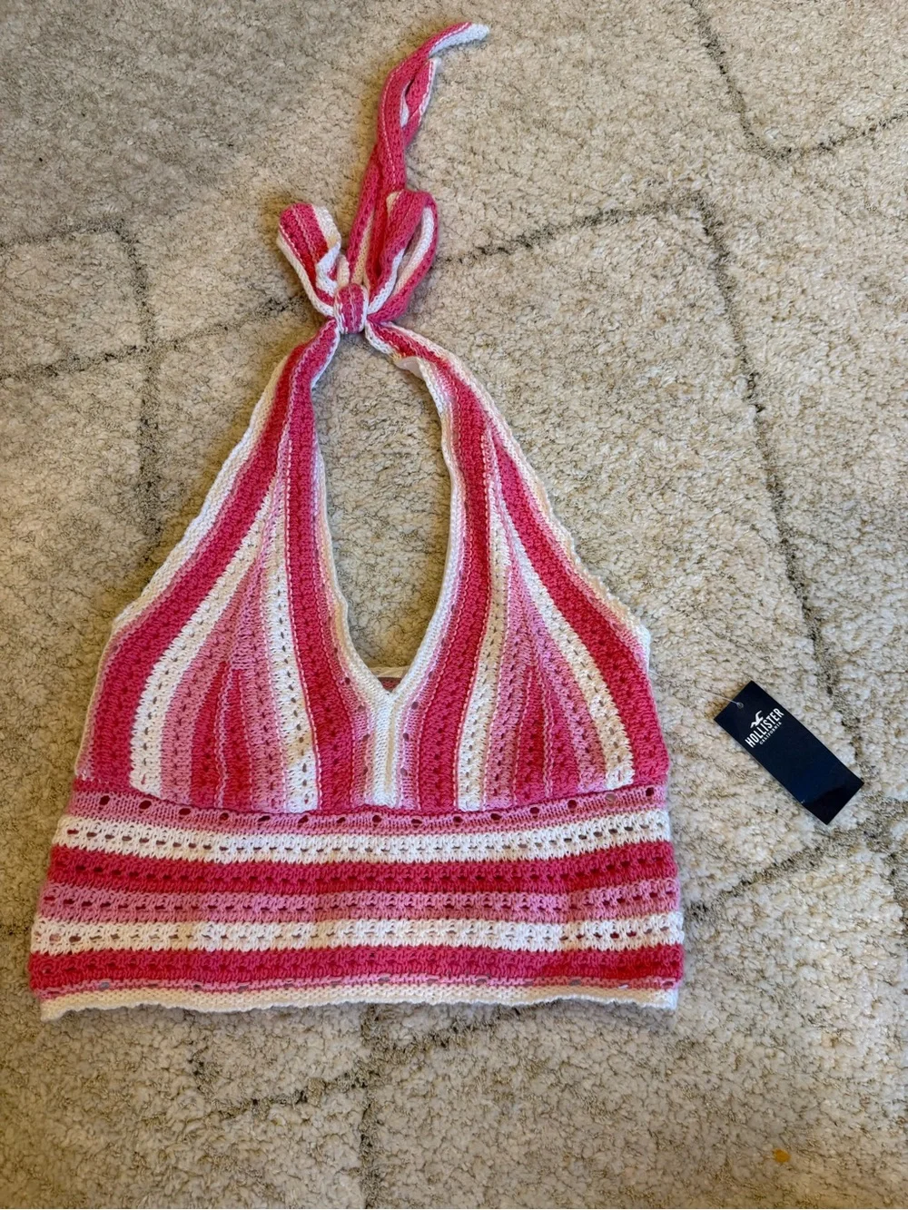 Hollister Striped Pink Crochet Halter Top Size Small NEW WITH TAGS